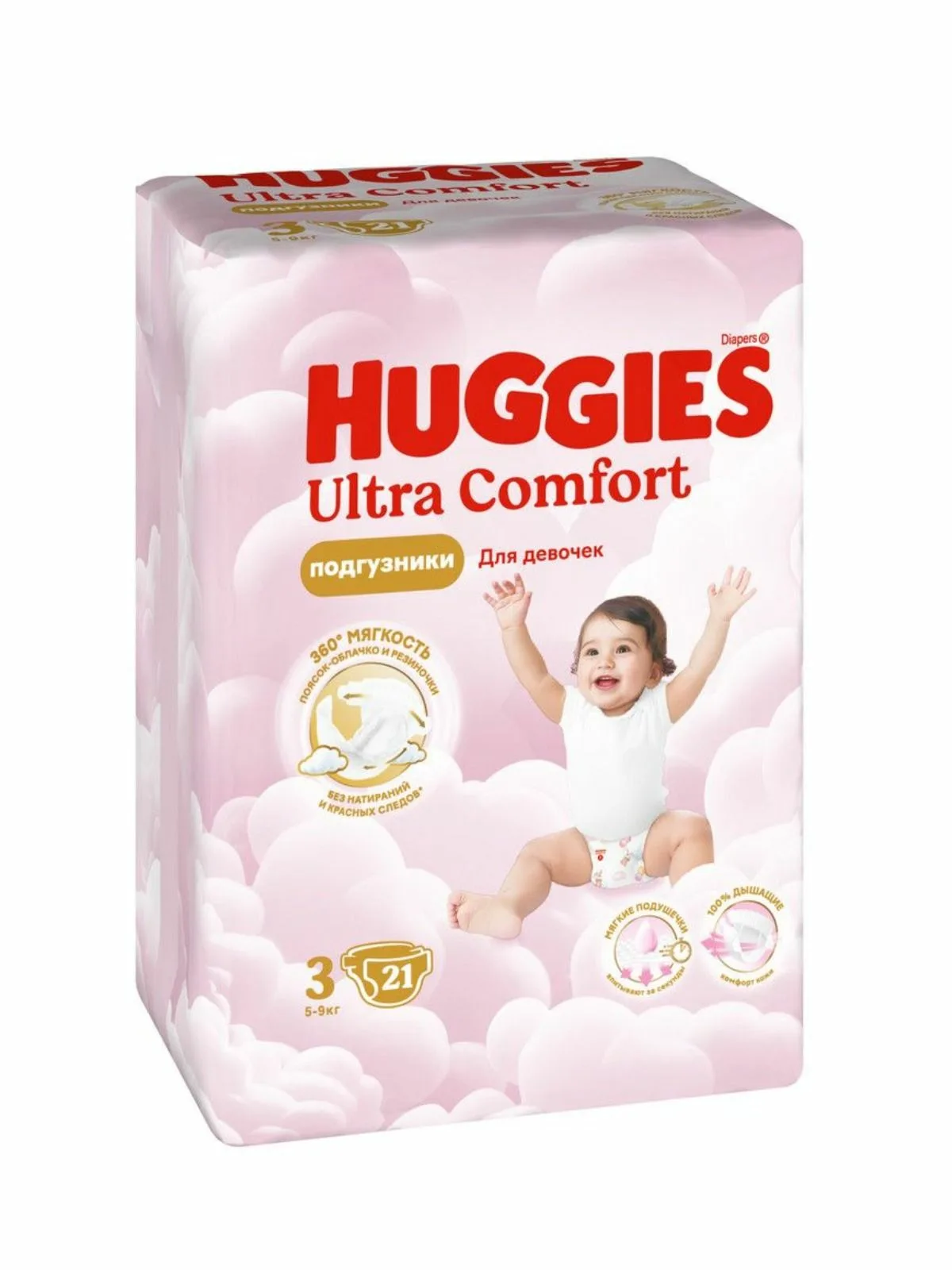 Подгузники Huggies Ultra Comfort 3 д/девочек 5-9 кг. 21 шт.